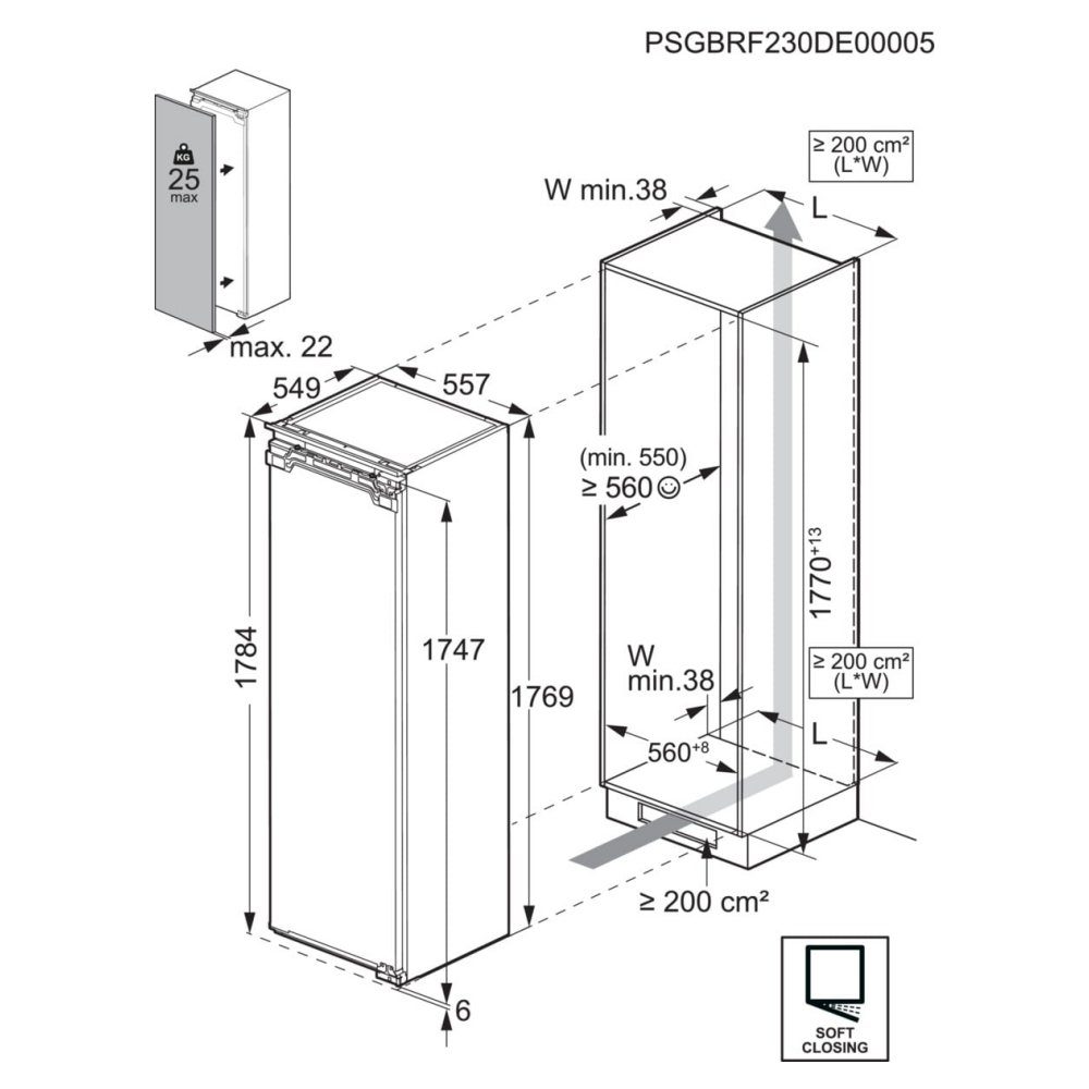 AEG 177cm Series 9000 Integrated In Column Larder Fridge NSK9Z181EC