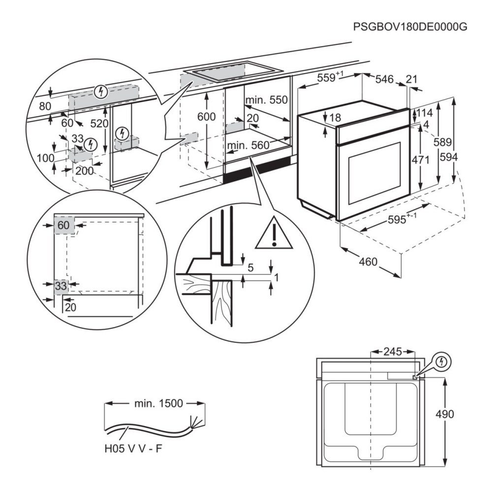 AEG Series 5000 Pyrolytic SteamBake Multifunction Single Oven GA5PB501AB – Black