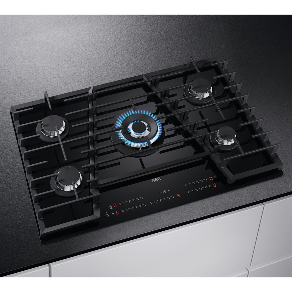 AEG 75cm 5 Burner Gas On Glass Hob HVB75450IB – BLACK