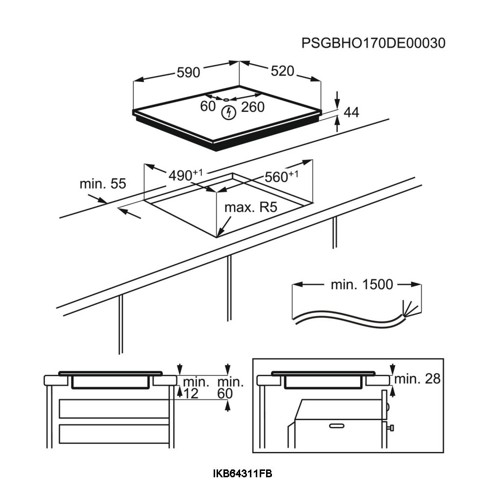 AEG 60cm Series 3000 4 Zone Hob2Hood Bevelled Edge Induction Hob IKB64311FB – BLACK