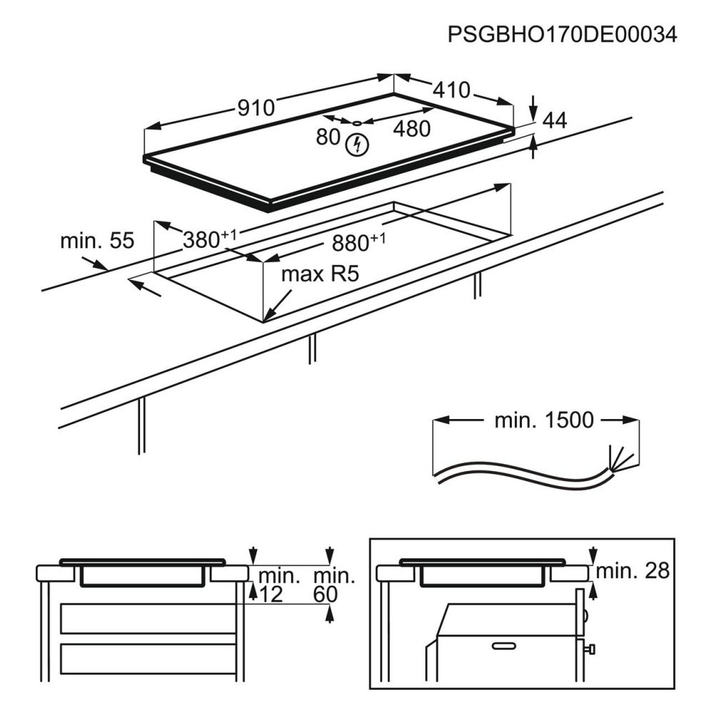 AEG 91cm Series 3000 MaxiSense Bevelled Edge 3 Zone Induction Hob IKK93431FB – BLACK