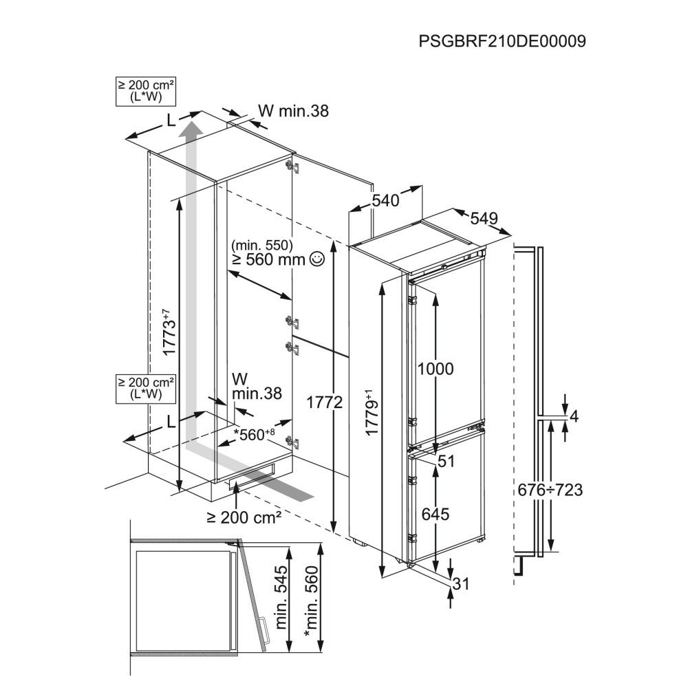 AEG 177cm Series 7000 Integrated 70/30 Frost Free Fridge Freezer TSC7M181DS