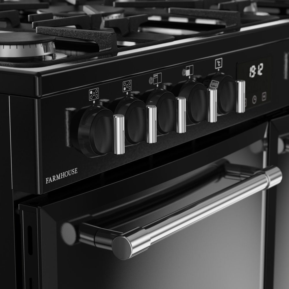 Belling Farmhouse 90DF Dual Fuel Range Cooker 444411820 – BLACK