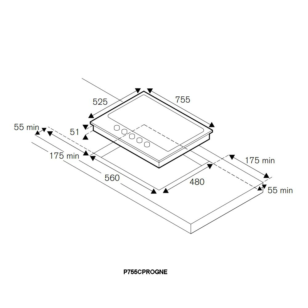 Bertazzoni 75cm Professional Series 5 Burner Gas On Glass Hob P755CPROGNE – Black