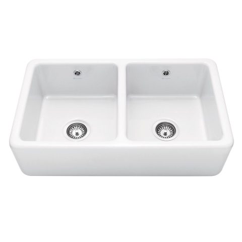 Caple   80cm Double Bowl Ceramic Sink KEMPTON – White