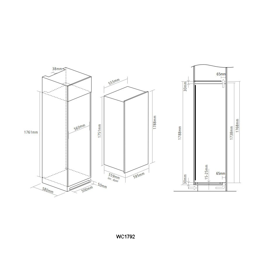 Caple 179cm Integrated In Column Triple Zone Wine Cooler WC1792 – Stainless Steel