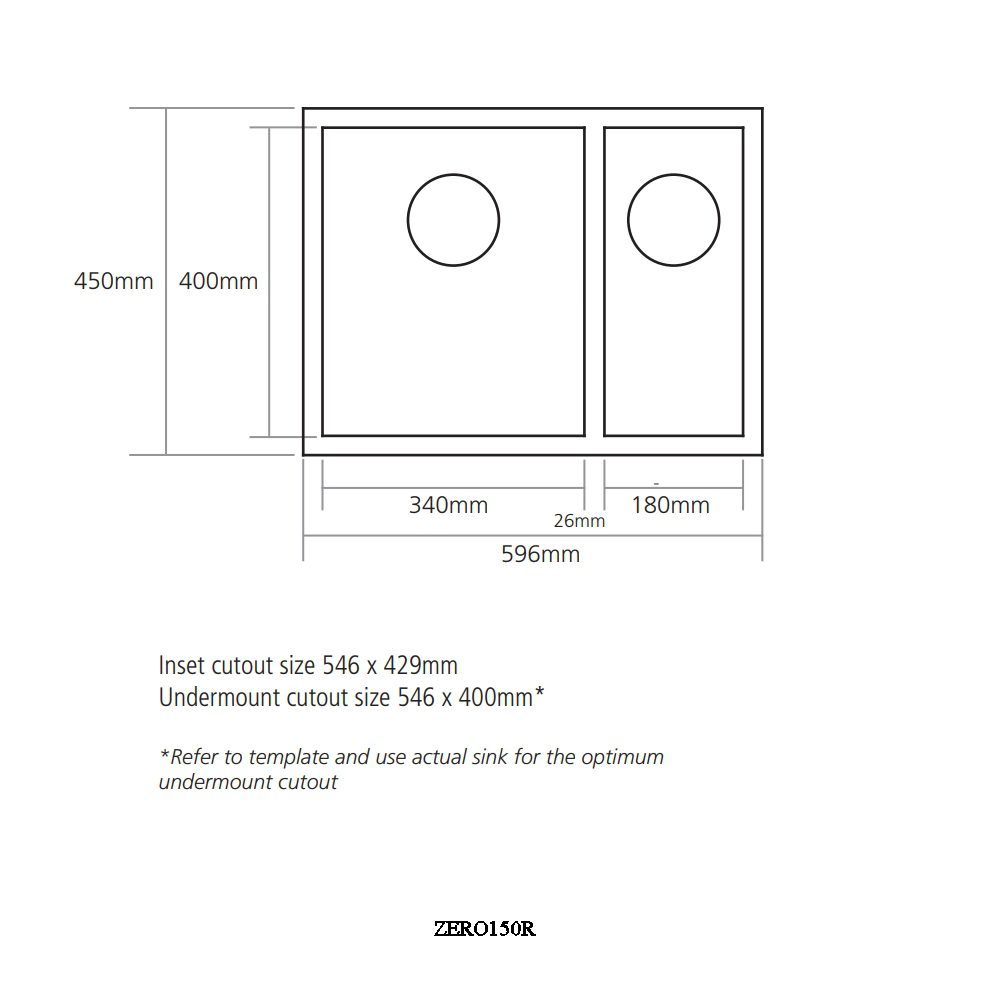 Caple Zero 150 1.5 Bowl Undermount Sink Right Hand Small Bowl ZERO150R – Stainless Steel