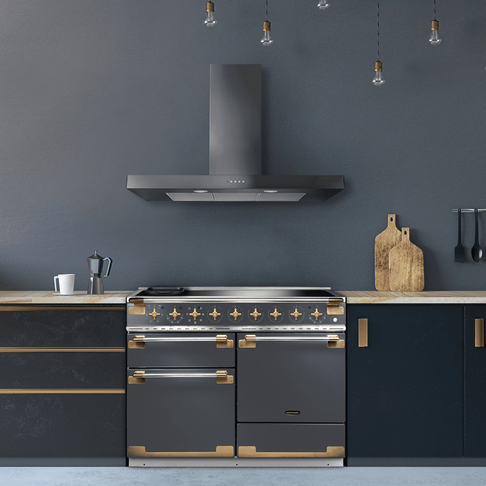 Rangemaster Elise Luxe 110cm Induction Range Cooker With Antique Brass Trim ELS110EISL/AB – Slate