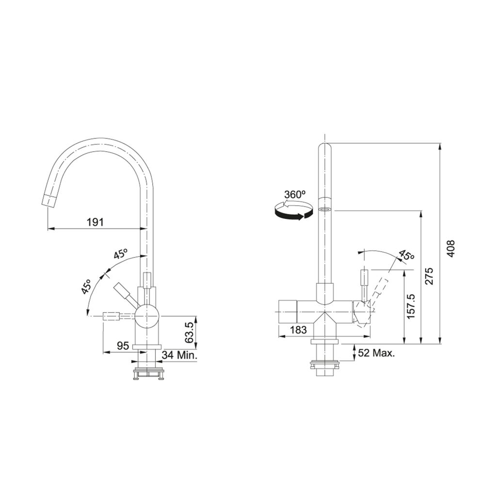 Franke MINERVA HELIX ELECTRONIC ANTHRACITE 4-In-1 Helix Electronic Boiling Water Tap – ANTHRACITE