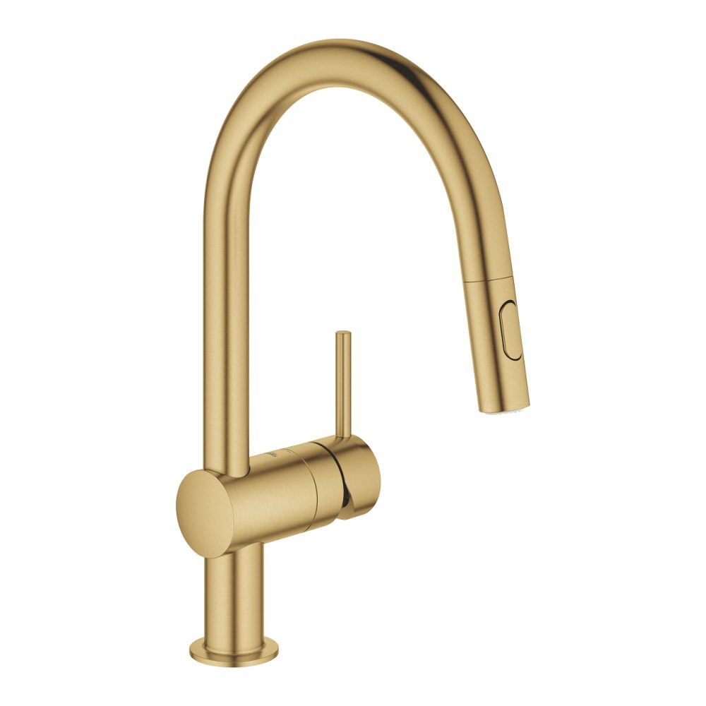 Grohe Minta Single Lever Mixer Tap C-Spout Pull Out Spray 32321GN2 – GOLD