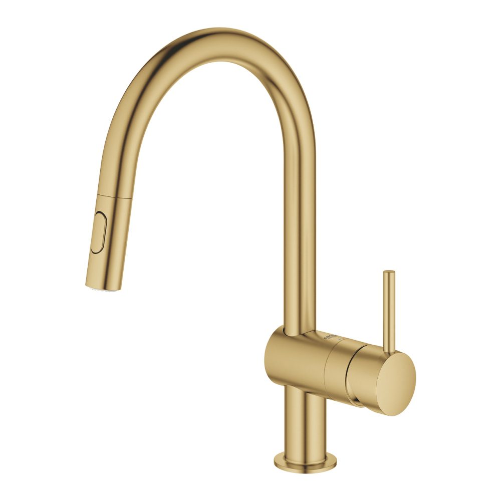 Grohe Minta Single Lever Mixer Tap C-Spout Pull Out Spray 32321GN2 – GOLD