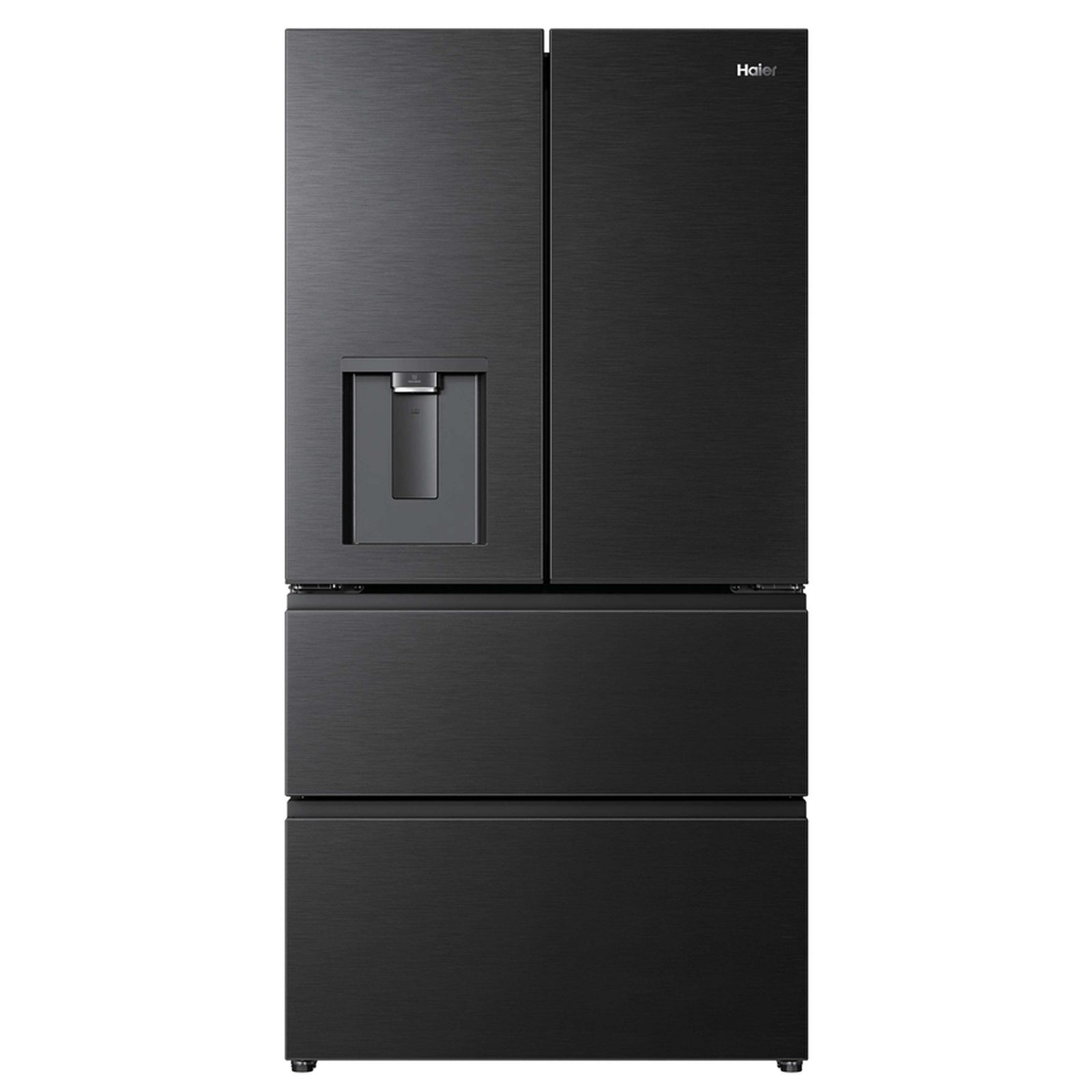 Haier Horizon Collection Four Door American Fridge Freezer With Water Dispenser Non Plumbed HFR59F18CWMB – Obsidian Steel