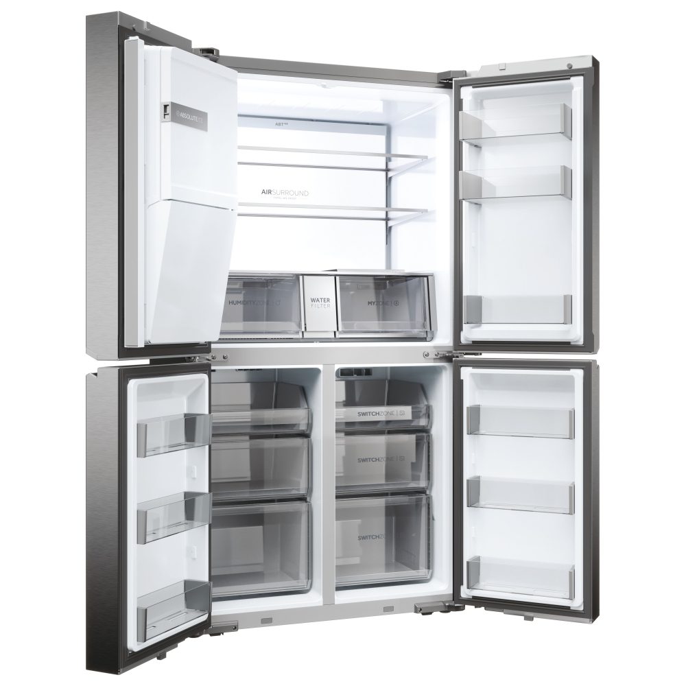 Haier Four Door Fridge Freezer With Ice & Water HCR7918EIMP – PLATINUM INOX