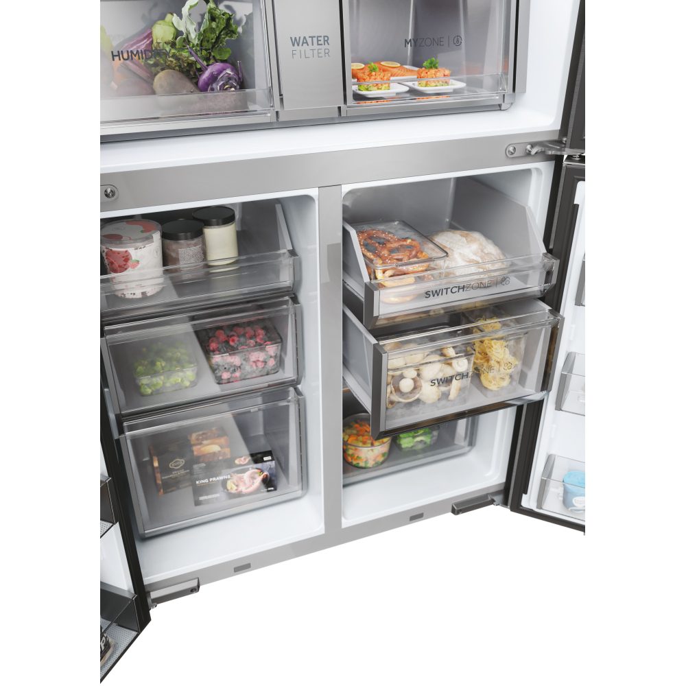 Haier Four Door Fridge Freezer With Ice & Water HCR7918EIMP – PLATINUM INOX