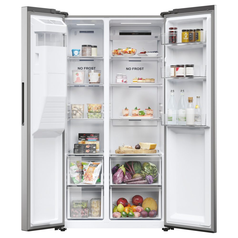 Haier American Style Fridge Freezer Ice & Water HSR5918DIMP – PLATINUM INOX