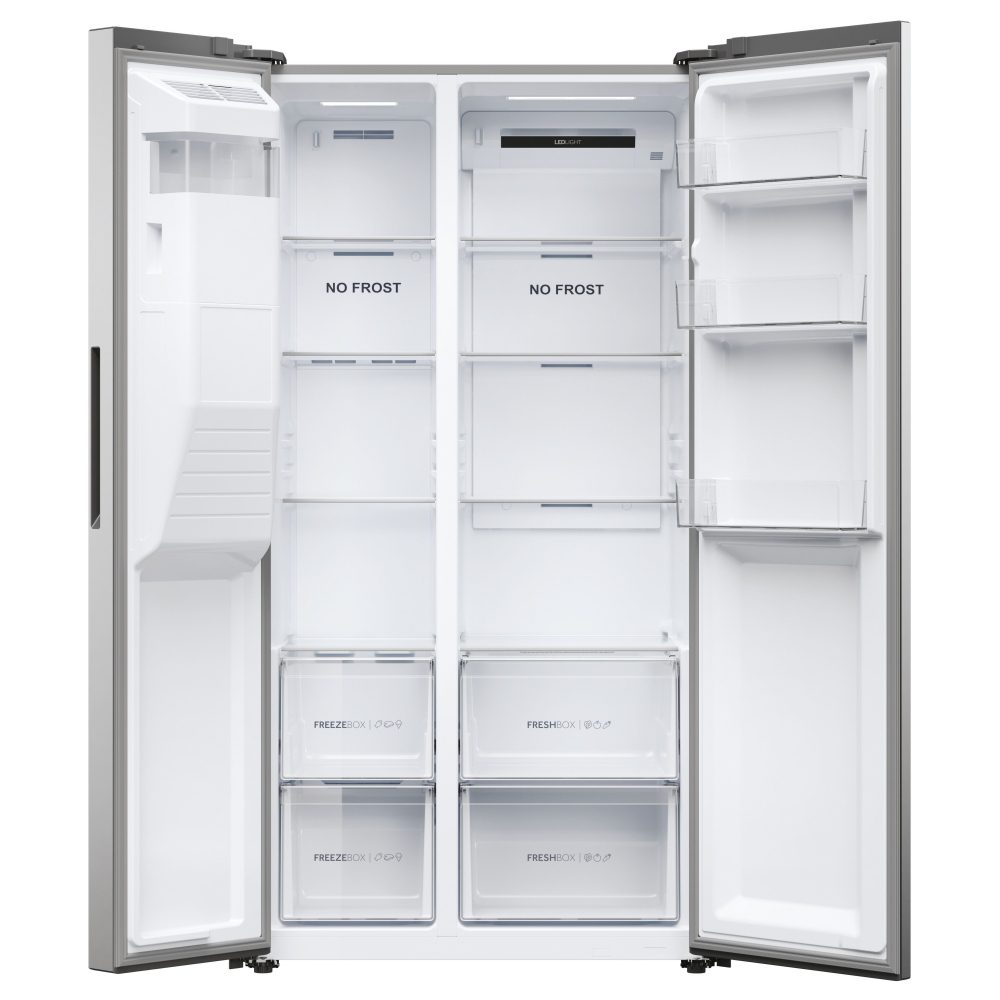 Haier American Style Fridge Freezer Ice & Water HSR5918DIMP – PLATINUM INOX