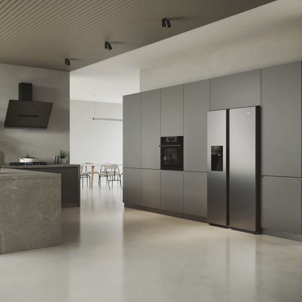 Haier American Style Fridge Freezer Ice & Water HSR5918DIMP – PLATINUM INOX