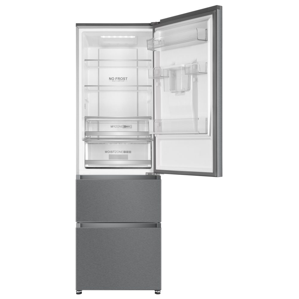 Haier 60cm Series 5 MyZone Frost Free Fridge Freezer With Water HTR5619FWMI – SILVER