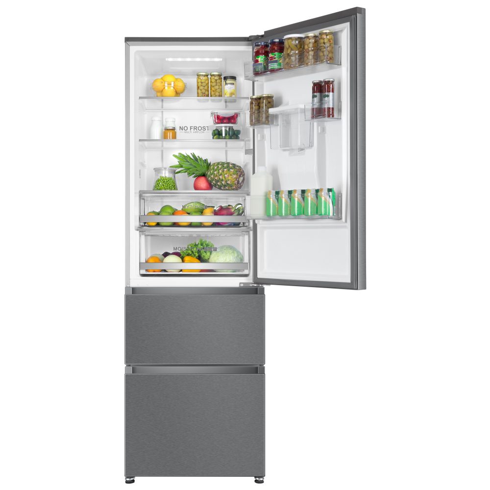 Haier 60cm Series 5 MyZone Frost Free Fridge Freezer With Water HTR5619FWMI – SILVER