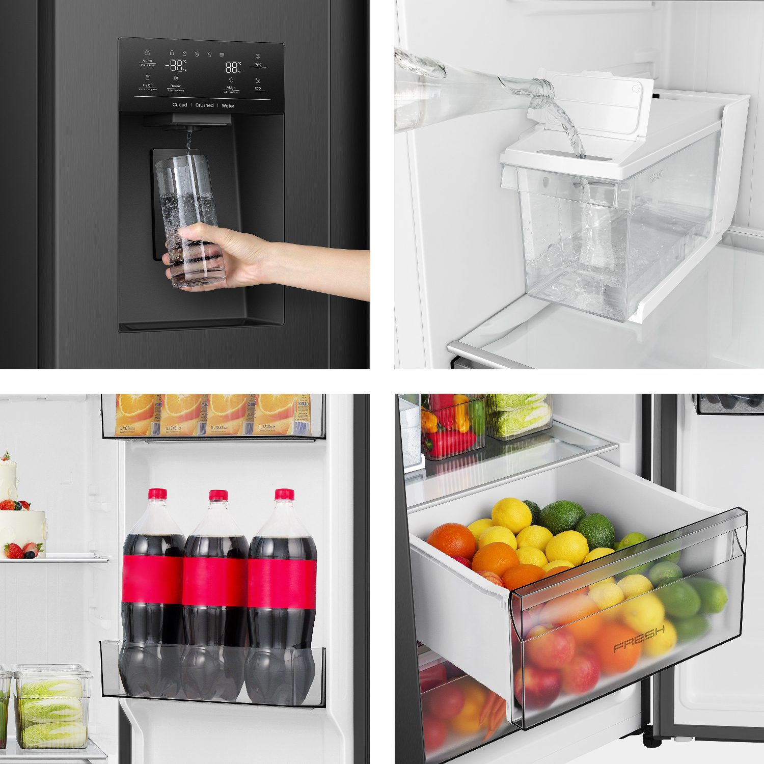 Hisense American Style Fridge Freezer Ice & Water Non Plumbed RS5P528STBE – Black