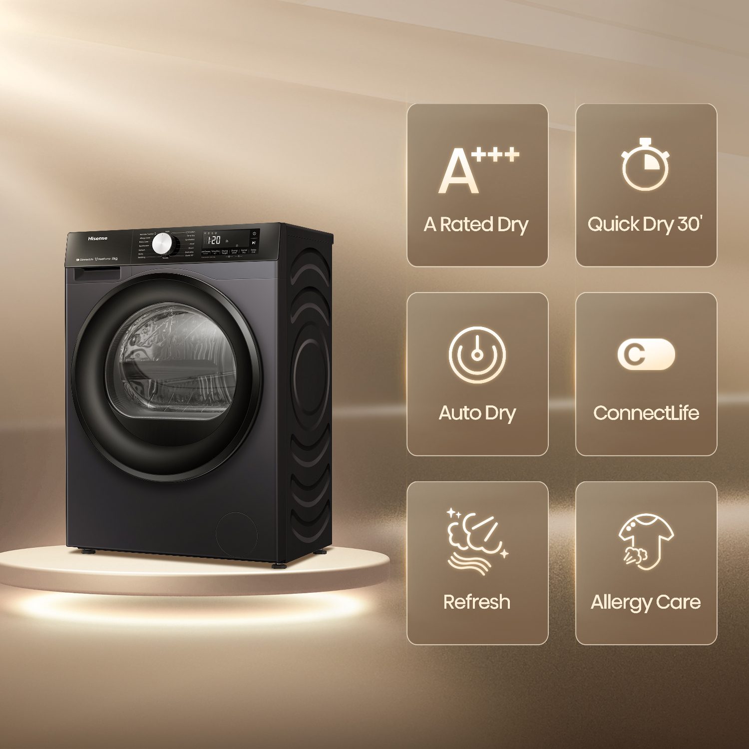 Hisense 8kg 3S Series Heat Pump Condenser Tumble Dryer DH3S802BB3 – Black