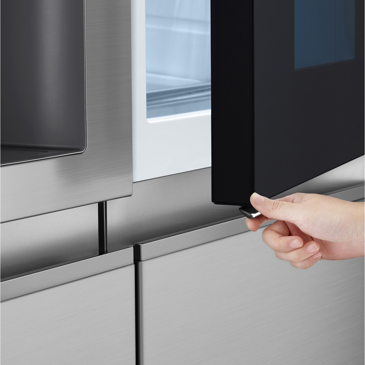 LG Instaview Door In Door American Fridge Freezer With Ice + Water Non Plumbed GSXE81PYBE – Silver