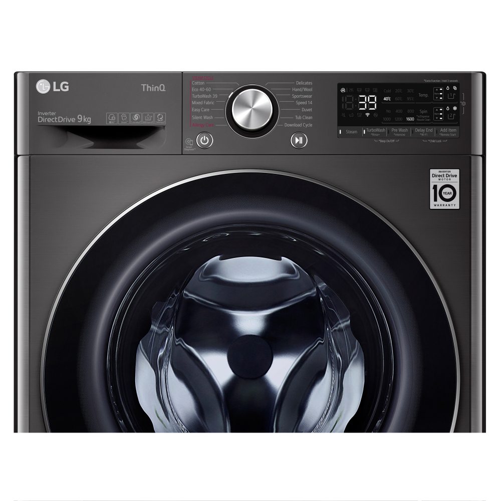 LG 9kg Autodose TurboWash Steam Washing Machine 1600rpm F6V909BTSA – BLACK STEEL