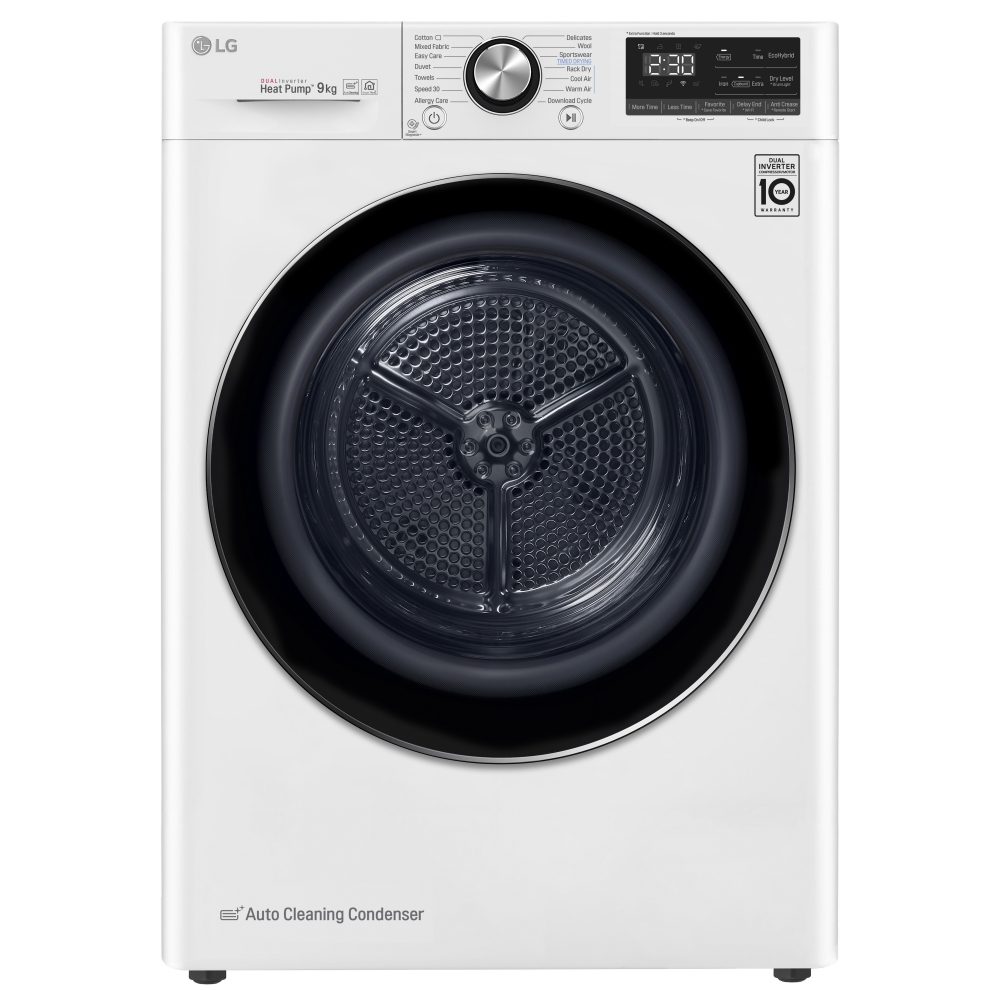 LG 9kg Eco Hybrid Heat Pump Condenser Tumble Dryer FDV909W – WHITE