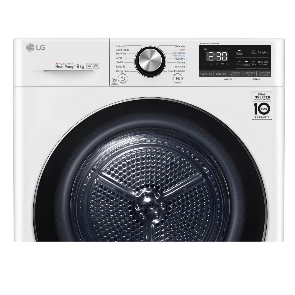 LG 9kg Eco Hybrid Heat Pump Condenser Tumble Dryer FDV909W – WHITE