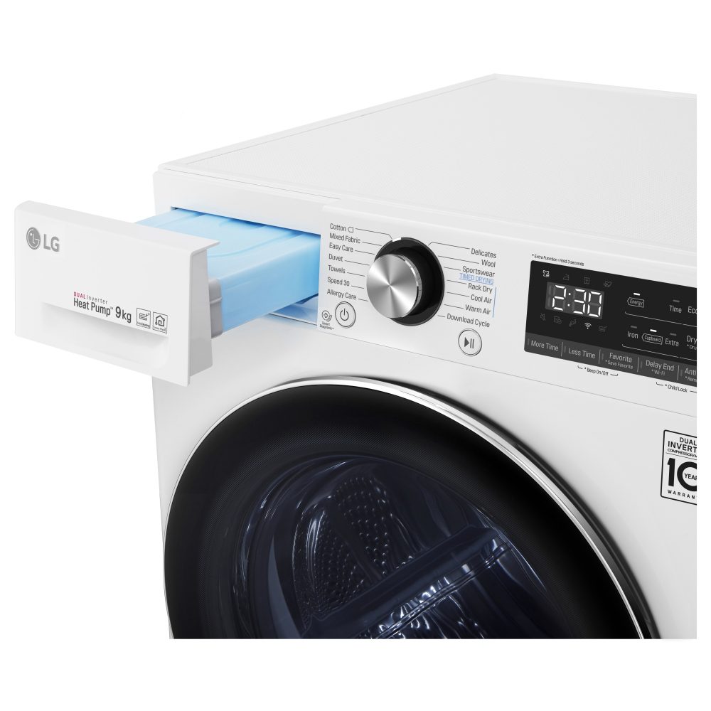 LG 9kg Eco Hybrid Heat Pump Condenser Tumble Dryer FDV909W – WHITE