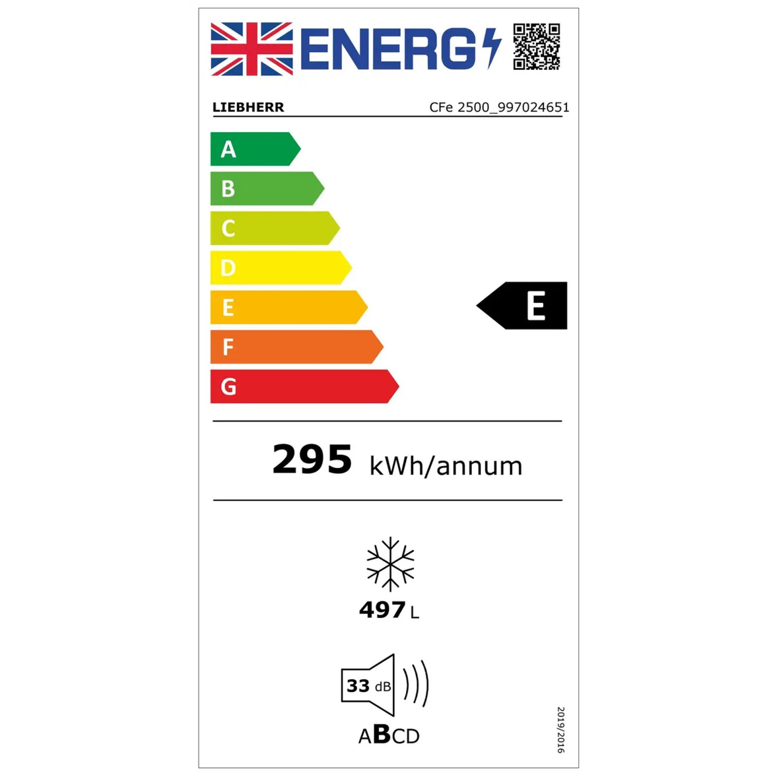Liebherr Pure 497 Litre SmartFrost Chest Freezer CFE2500 - White energy rating E