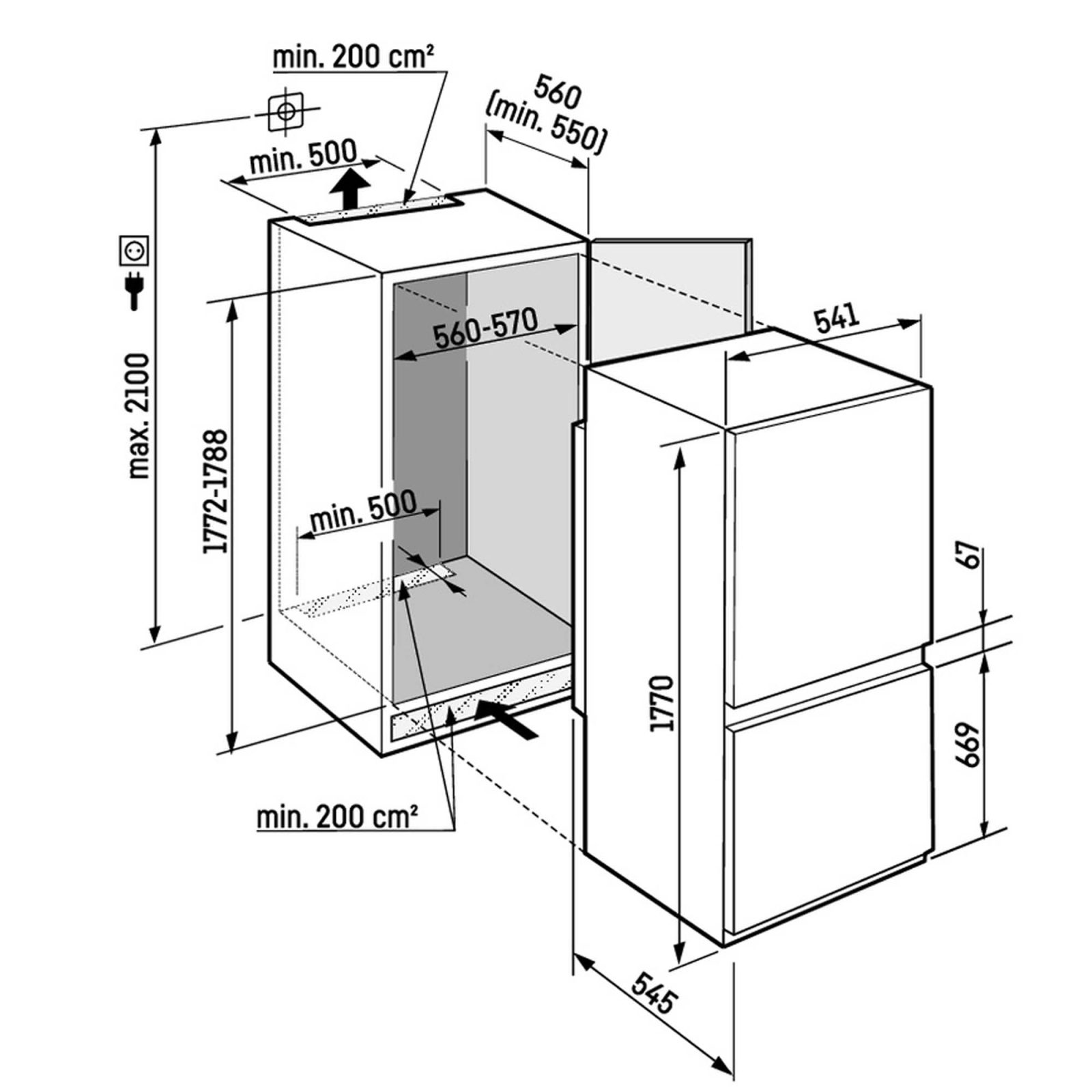 Liebherr 178cm Integrated 70/30 Plus Biofresh Fridge Freezer ICBA5123