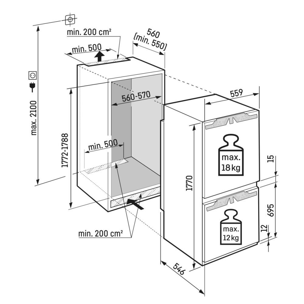 Liebherr 178cm Plus Biofresh Integrated 70/30 Frost Free Fridge Freezer ICBNDI5123