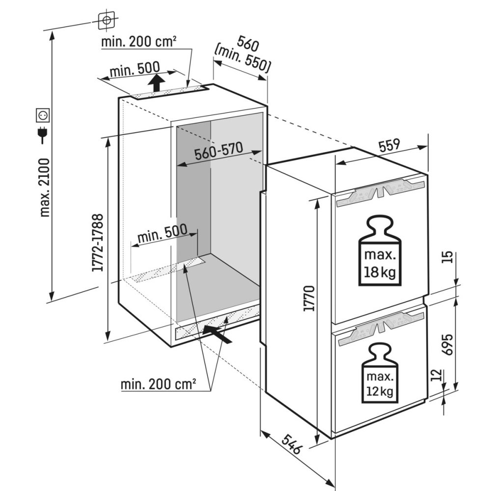 Liebherr 178cm Plus Integrated 70/30 Frost Free Fridge Freezer ICND5123