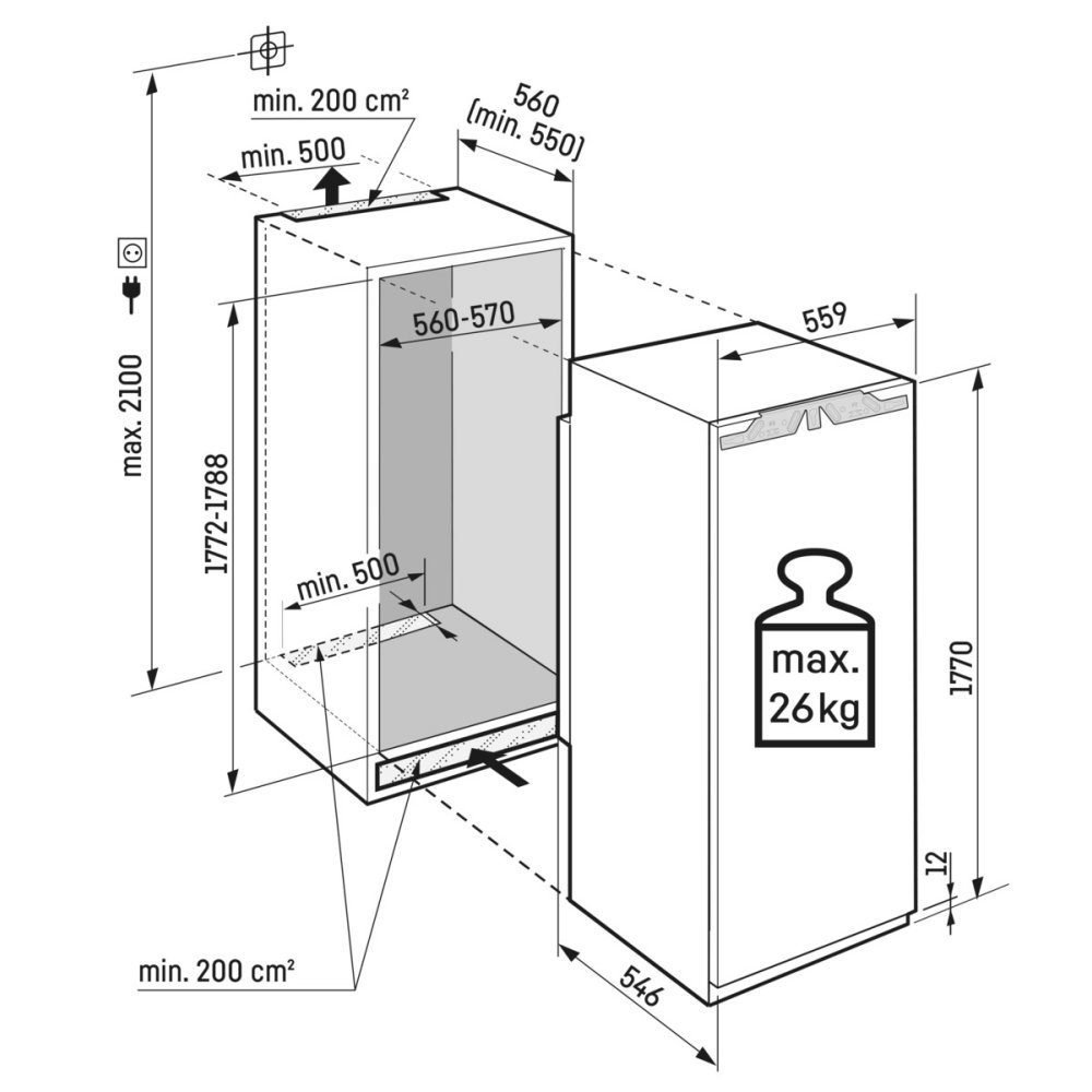 Liebherr 178cm Peak Integrated In Column Frost Free Freezer SIFNDI5178