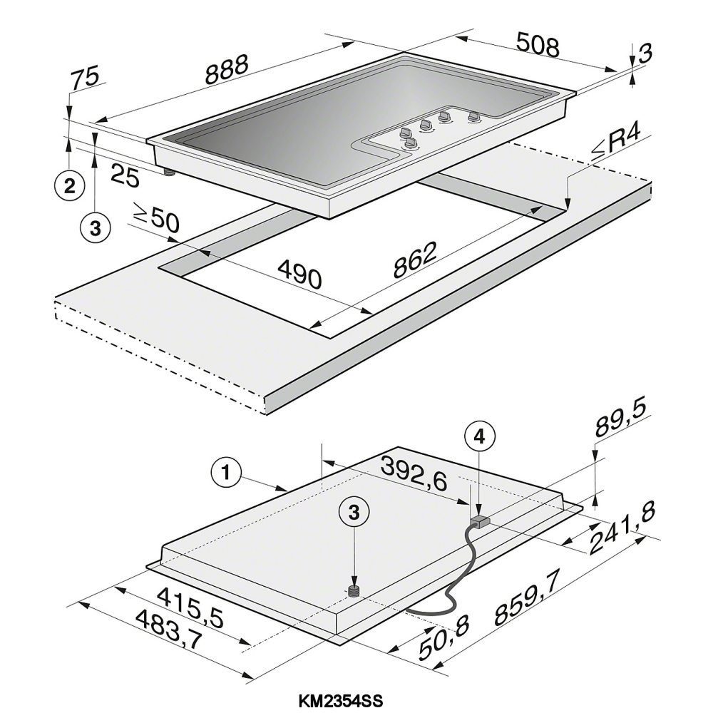 Miele 89cm Low Profile 5 Burner Gas Hob KM2354-1 – Stainless Steel