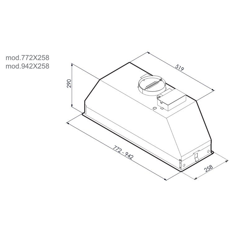 Miro STEALTH SLIM 78cm Shallow Depth Canopy Hood 277060 – Matte Black