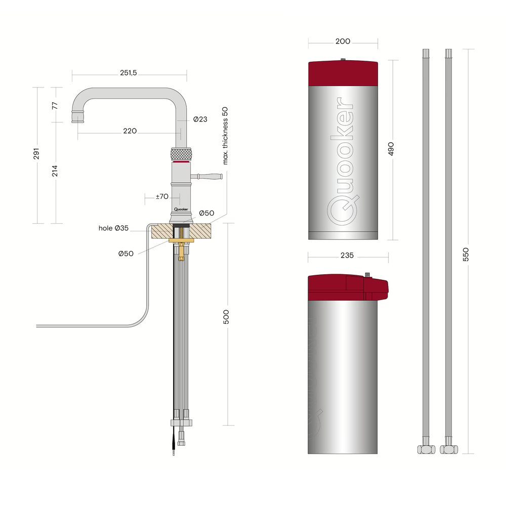 Quooker CFNSPTB Combi Classic Fusion Square 3-in-1 Boiling Water Tap COMBI 2.2 CLASSIC FUSION SQUARE PTN – PATINATED BRASS.