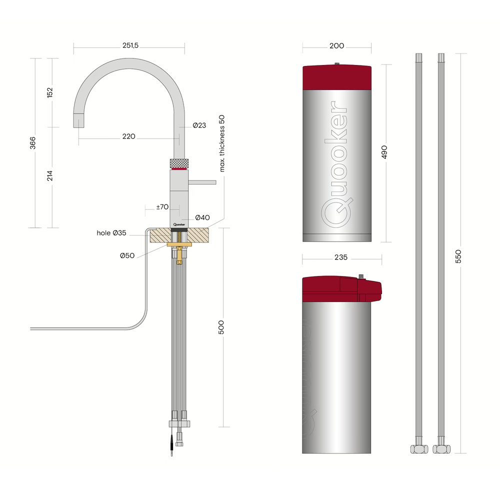 Quooker FNRSST Combi+ Fusion Round Boiling Water Tap COMBI+ FUSION ROUND SS – STAINLESS STEEL.