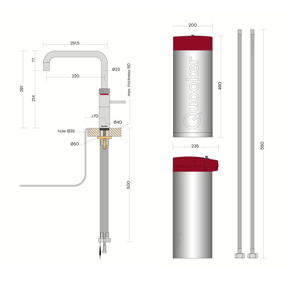 Quooker Combi Fusion Square 3-in-1 Boiling Water Tap COMBI 2.2 FUSION SQUARE PTN FNSPTB – Patinated Brass