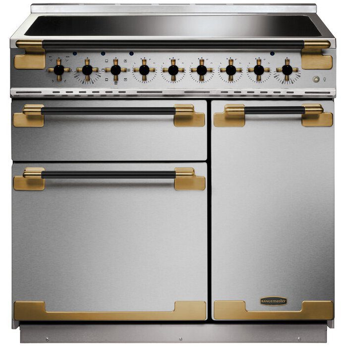 Rangemaster Elise Luxe 90cm Black Edition Induction Range Cooker With Antique Brass Trim ELS90EISS/BE – Stainless Steel