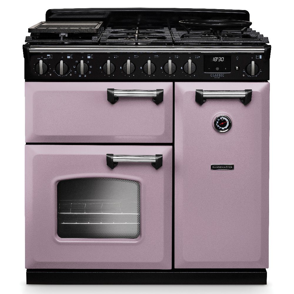 Rangemaster Classic Deluxe 90cm Dual Fuel Range Cooker Chrome Trim 17799 CLDL90DFPHTH/CM1 – Heather