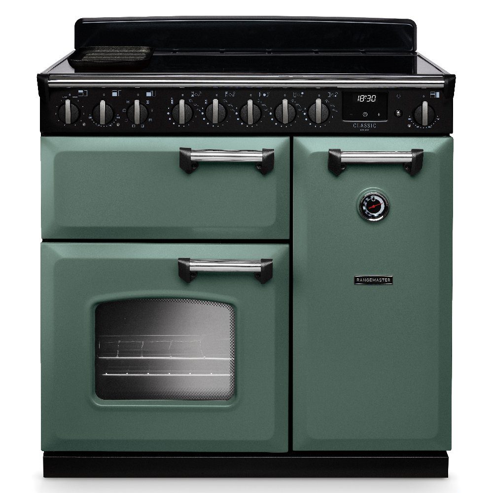 Rangemaster Classic Deluxe 90cm Induction Range Cooker Chrome Trim 14590 CLDL90EIPMGR/CM1 – Mineral Green