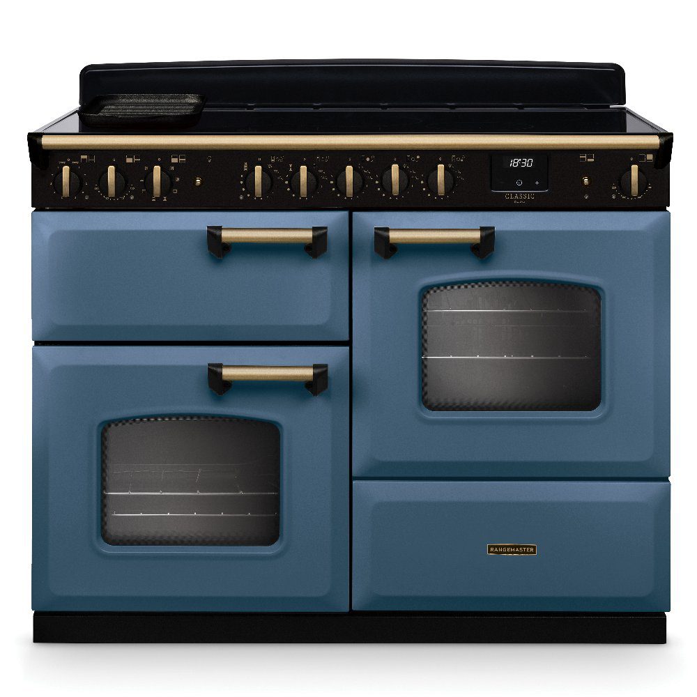 Rangemaster Classic Deluxe OC 110cm Induction Range Cooker Antique Brass Trim 18347 CLDLO110EIPSTB/AB1 – Stone Blue