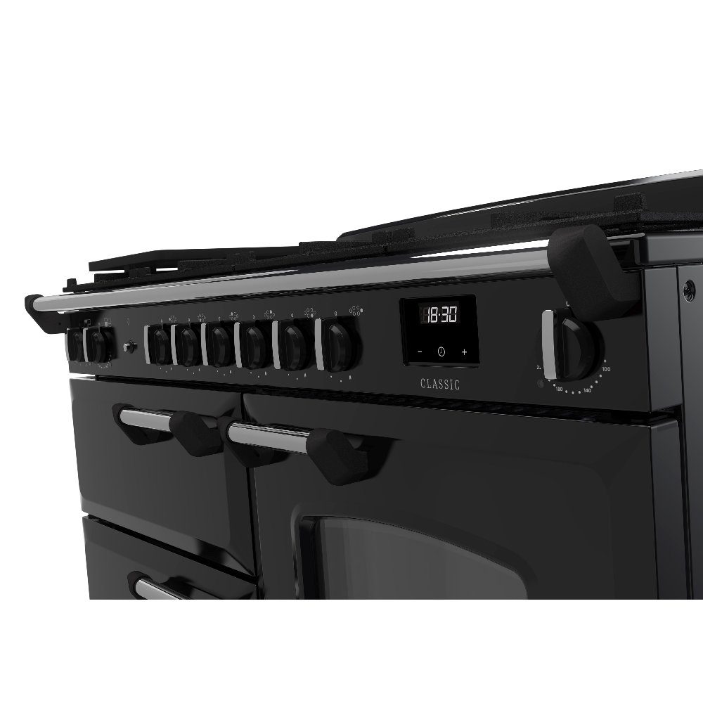 Rangemaster Classic 110cm OC Dual Fuel Range Cooker Chrome Trim 14215 CLO110DFPGBL/CM1 – Black