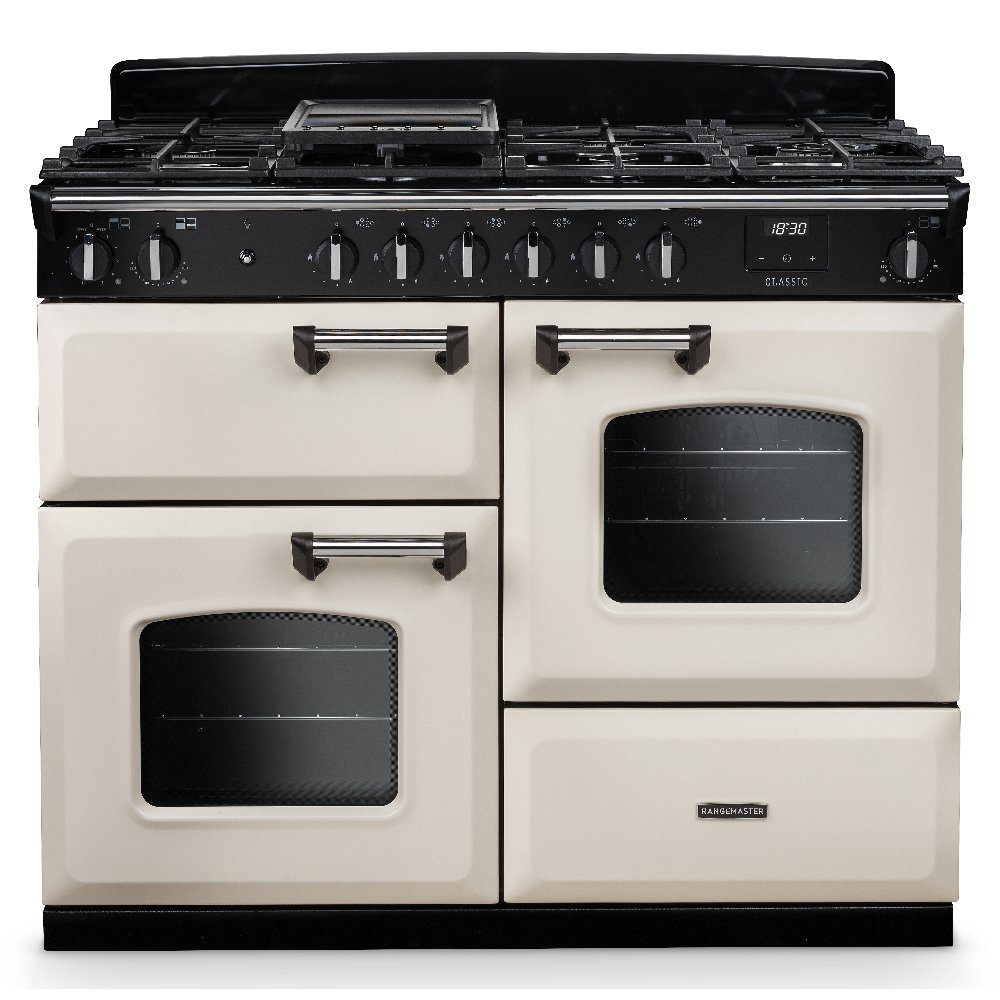 Rangemaster Classic 110cm OC Dual Fuel Range Cooker Chrome Trim 14216 CLO110DFPPCR/CM1 – Pale Cream
