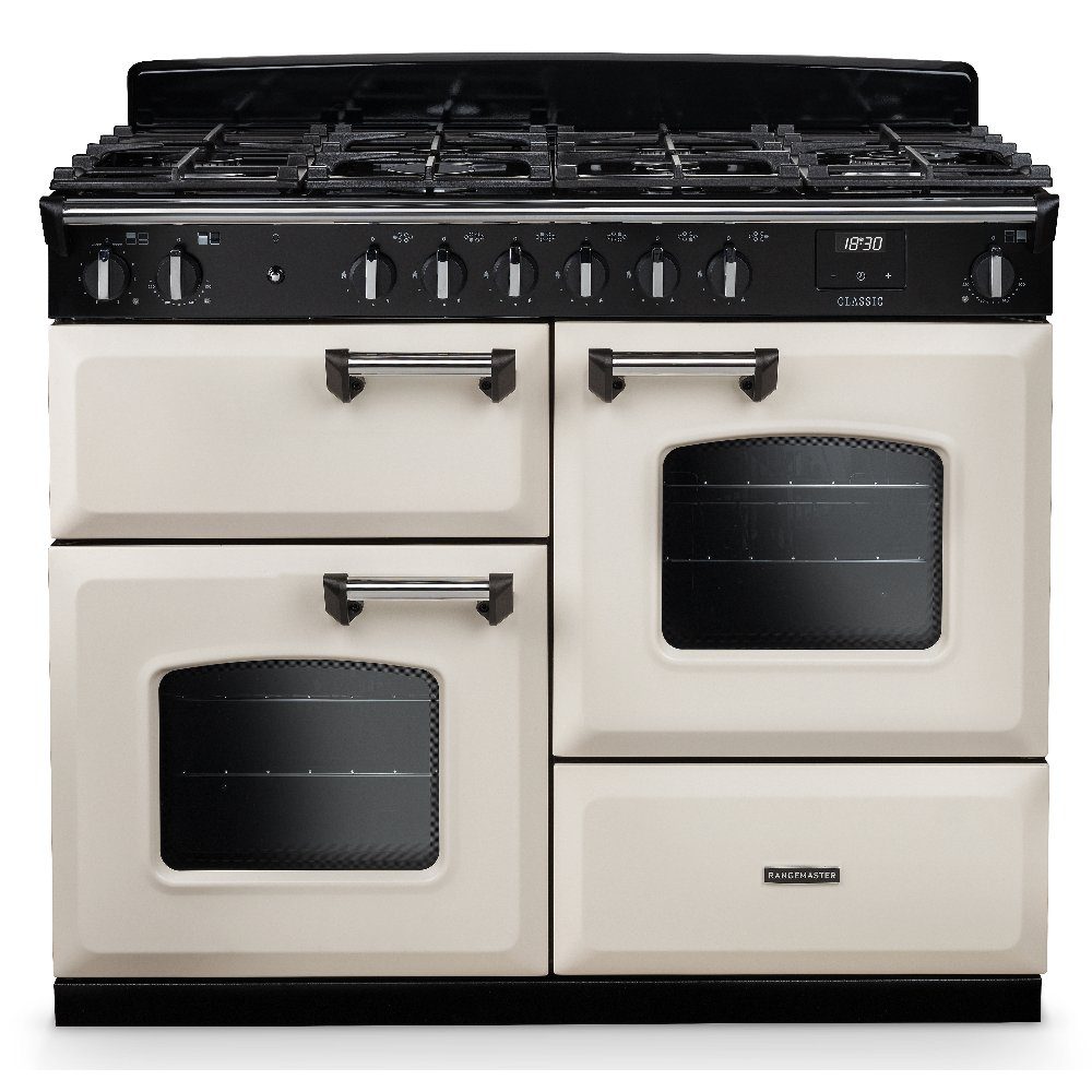 Rangemaster Classic 110cm OC Dual Fuel Range Cooker Chrome Trim 14216 CLO110DFPPCR/CM1 – Pale Cream