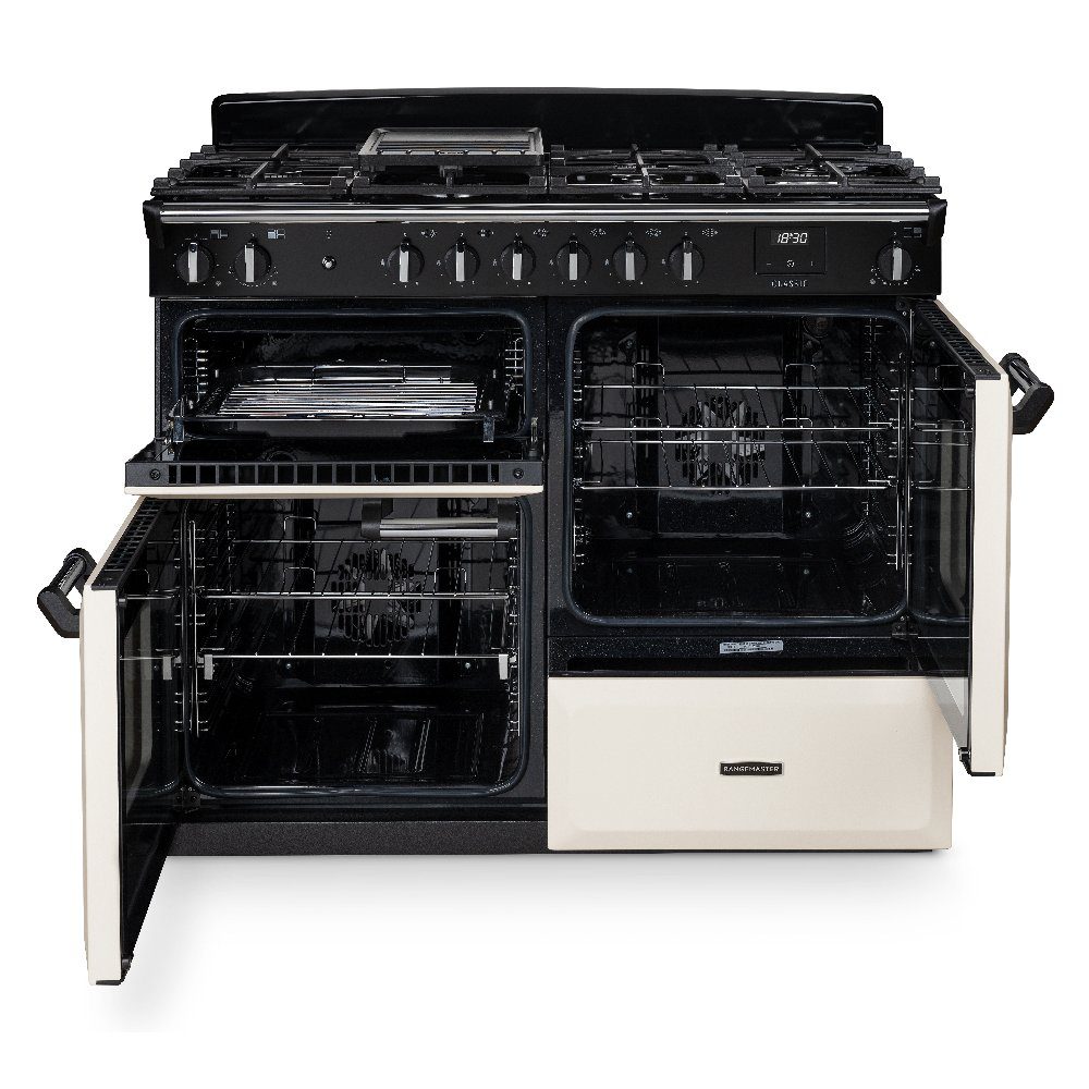 Rangemaster Classic 110cm OC Dual Fuel Range Cooker Chrome Trim 14216 CLO110DFPPCR/CM1 – Pale Cream
