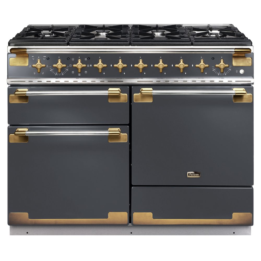 Rangemaster Elise Luxe 110cm Dual Fuel Range Cooker With Antique Brass Trim ELS110DFFSL/AB – Slate