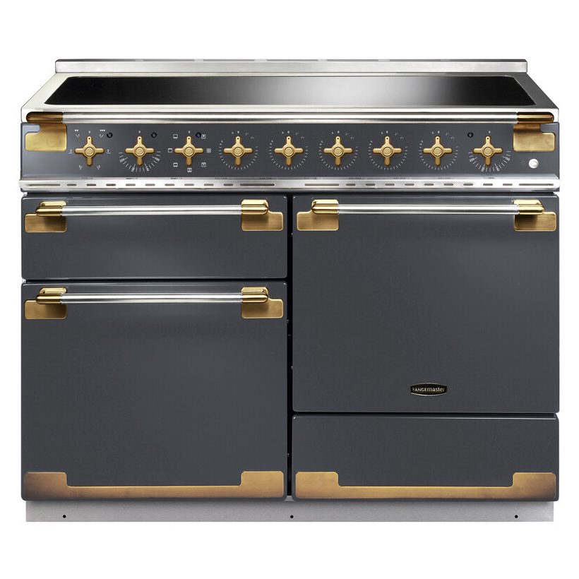 Rangemaster Elise Luxe 110cm Induction Range Cooker With Antique Brass Trim ELS110EISL/AB – Slate